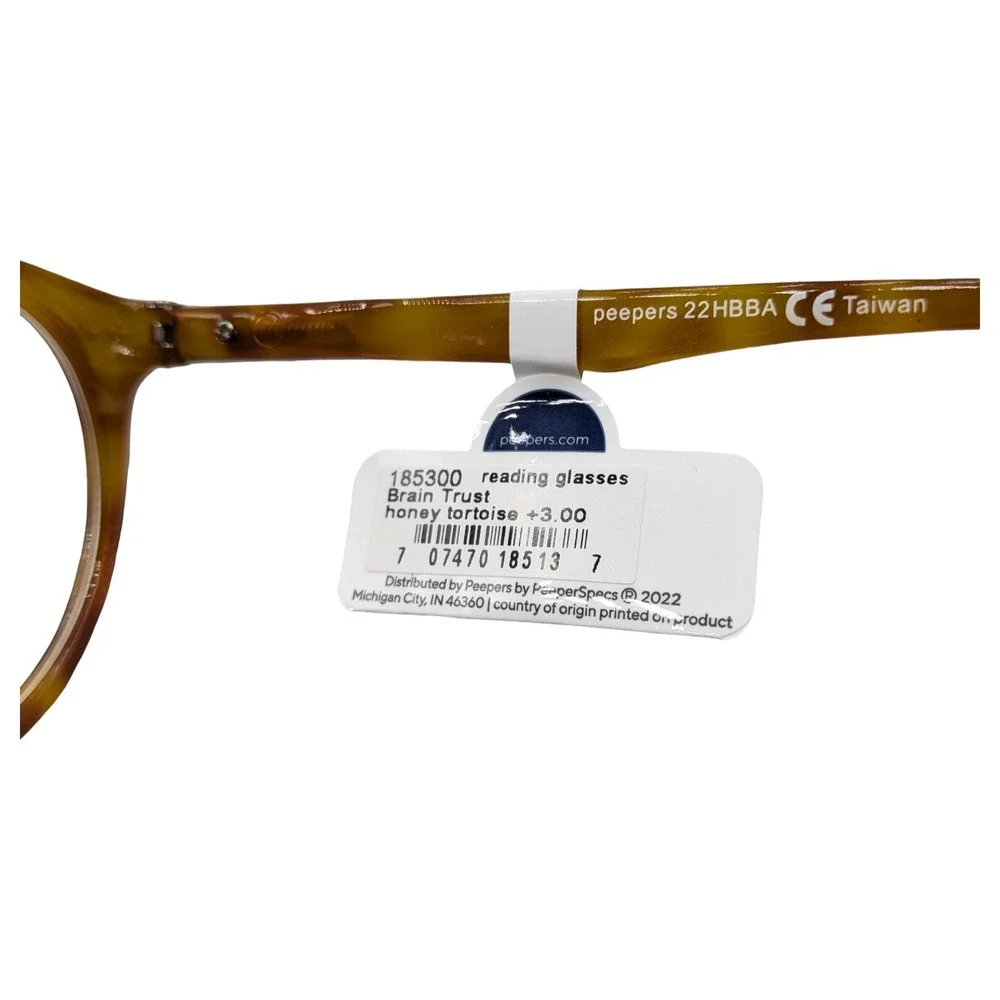 Peepers‎ Brain Trust Honey Tortoise Reading Glasses +3.00 Round Retro 185300